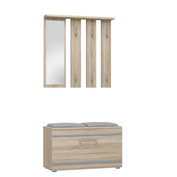 Halsethanger met spiegel, schoenenkast (8-9 paar) en zitting - Opalen Garderobe | Kleur: Sonoma