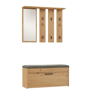 Garderobe Parma set met spiegel, schoenenkast en zitje | Kleur: Artisan Eiken | Maat: 100x81,5x35 cm