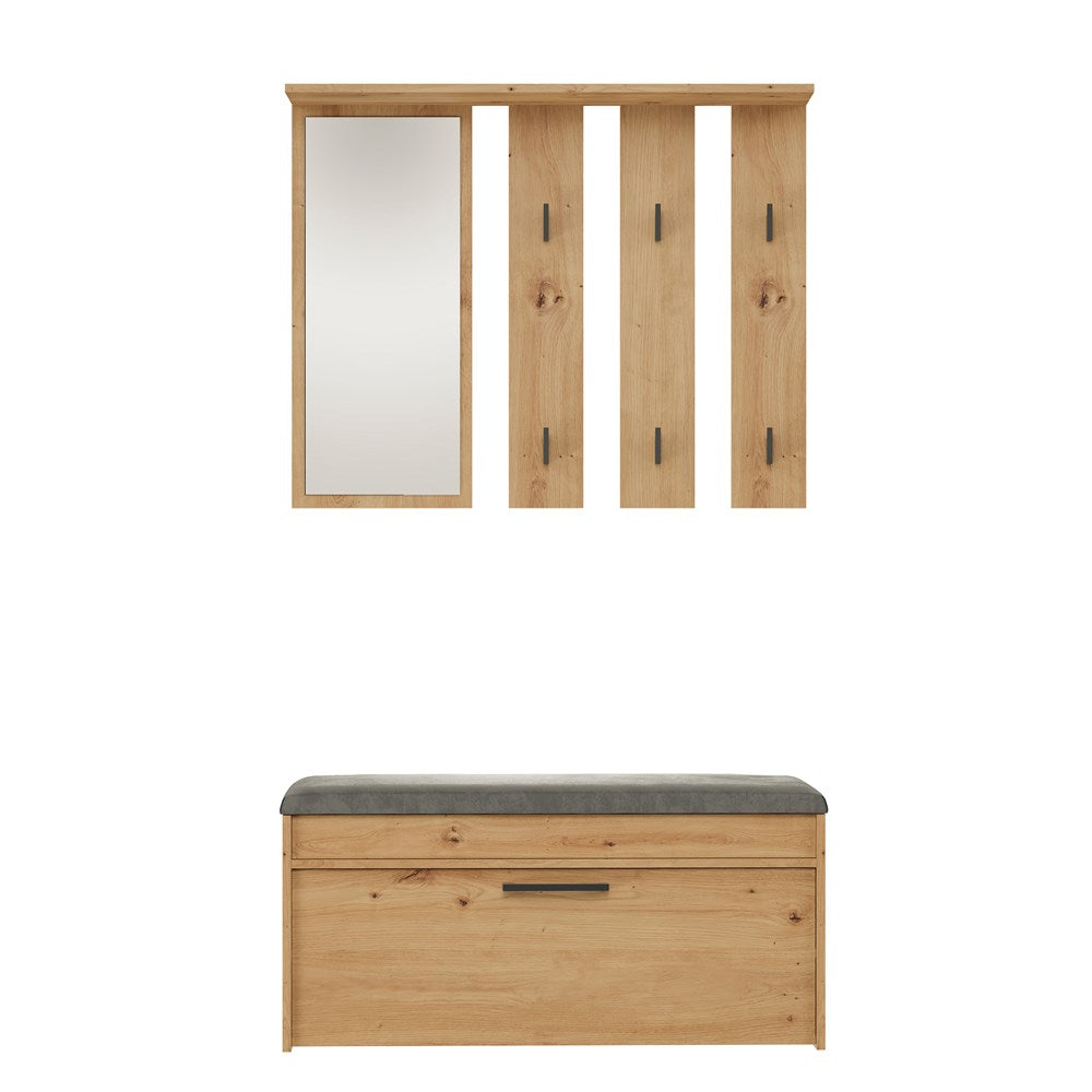 Garderobe Parma set met spiegel, schoenenkast en zitje | Kleur: Artisan Eiken | Maat: 100x81,5x35 cm