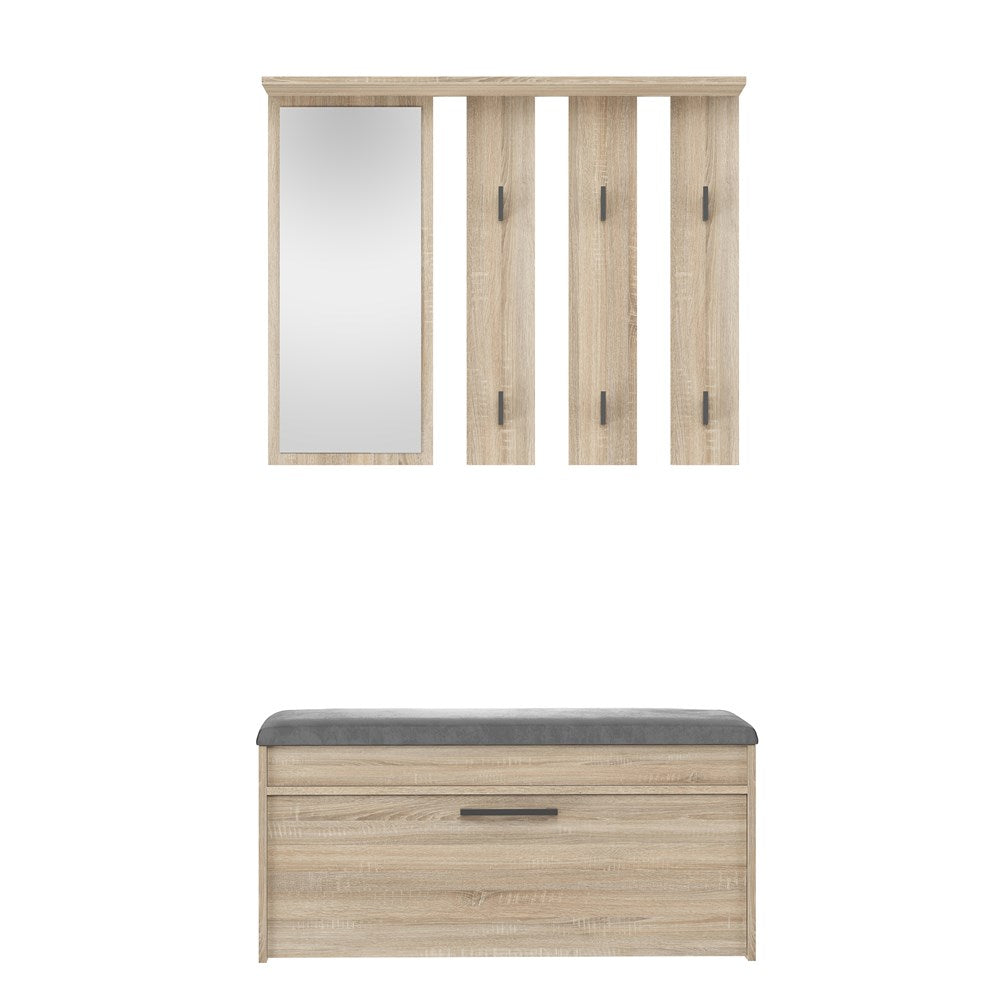Moderne Garderobe Parma met Spiegel en Schoenenkast | Kleur: Sonoma Eiken