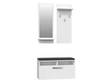Moderne garderobe "RIVA" met spiegel, plank en schoenenkast | Kleur: Wit | Afmetingen: 85x46x90 cm
