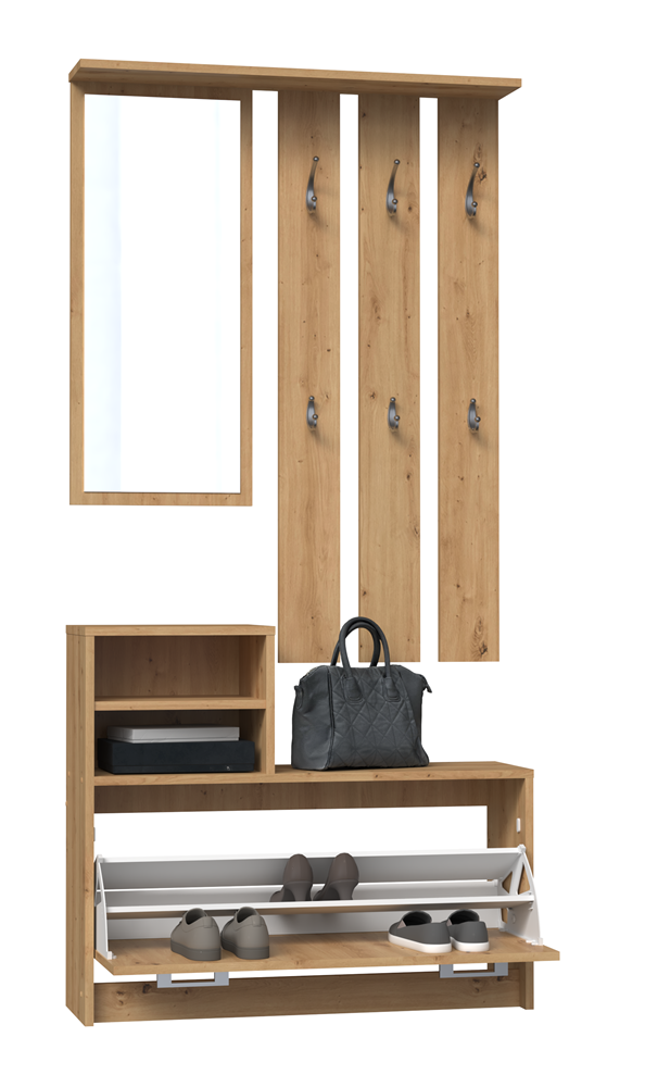 Halsethanger met spiegel & schoenenkast - Garderobe 8-9 paar schoenen | Artisan eiken