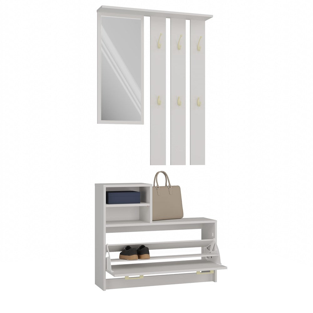 Halset Garderobekast met Spiegel en Schoenenkast - 6 Hangers, 8-9 Paar Schoenen | Kleur: Kasjmier