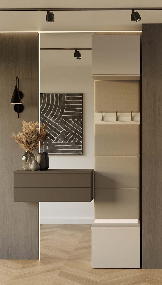 Hanger/Garderobe Den Haag 1W met Zitje en Opbergruimte | Kleur: Kasjmier | Maat: 238x50x35 cm