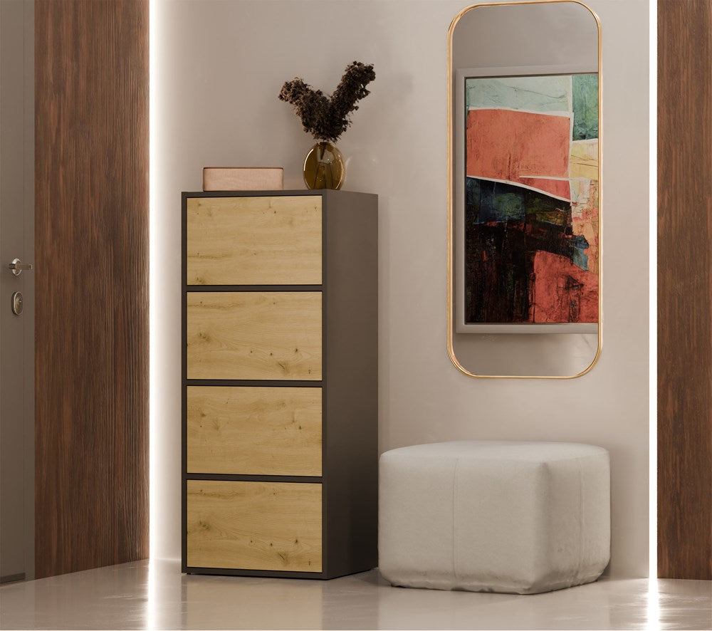 ALMA Moderne Kistkast met 4 Deuren - Greeploos & TIP-ON | Kleur: Antraciet / Artisan Eiken