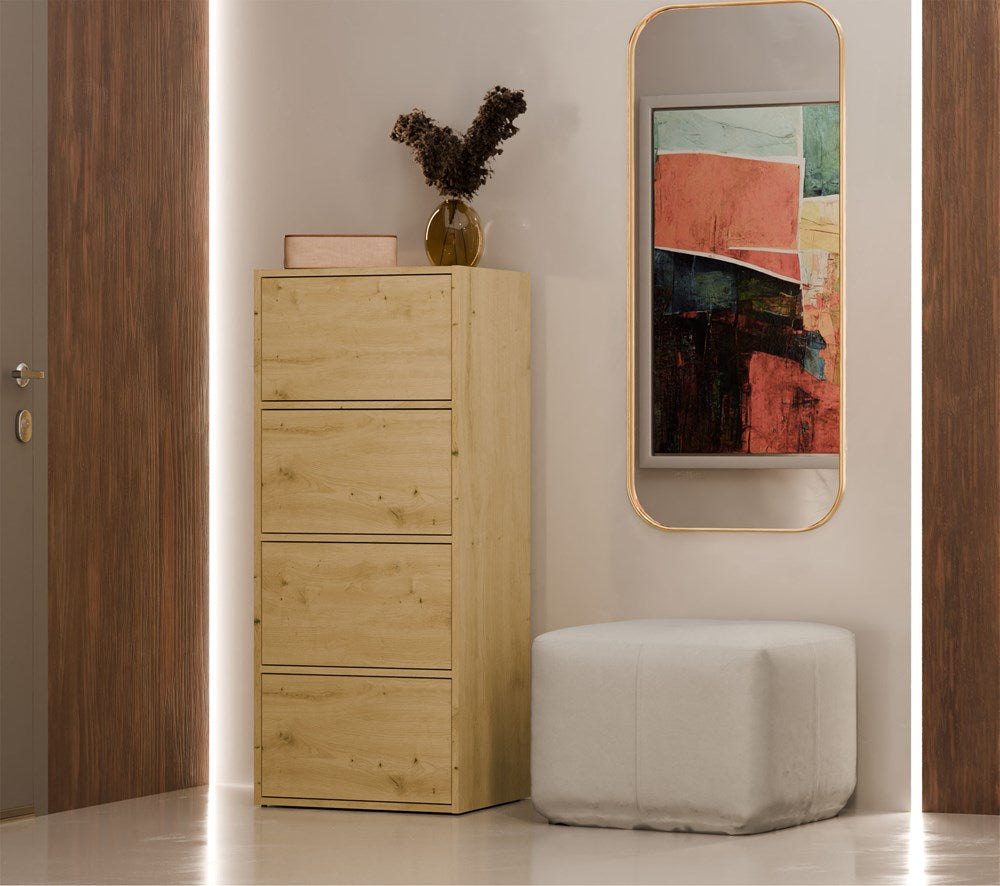 Moderne ALMA Kistkast met 4 Deuren en TIP-ON systeem | Kleur: Artisan Eiken | Maat: 50x119x40 cm
