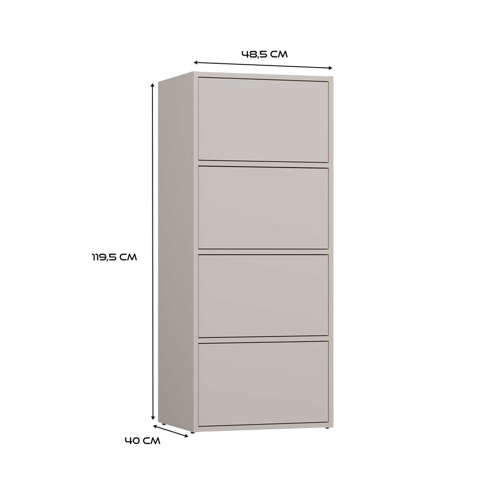 Moderne 4-deurs kistkast ALMA met TIP-ON systeem en kasjmier kleur | Kasjmier | 50x119x40 cm