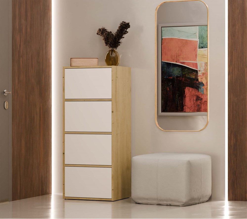 Moderne kistkast ALMA met 4 deuren - Ambachtelijk eiken & wit | Kleur: Eiken/Wit | Maat: 50x119x40