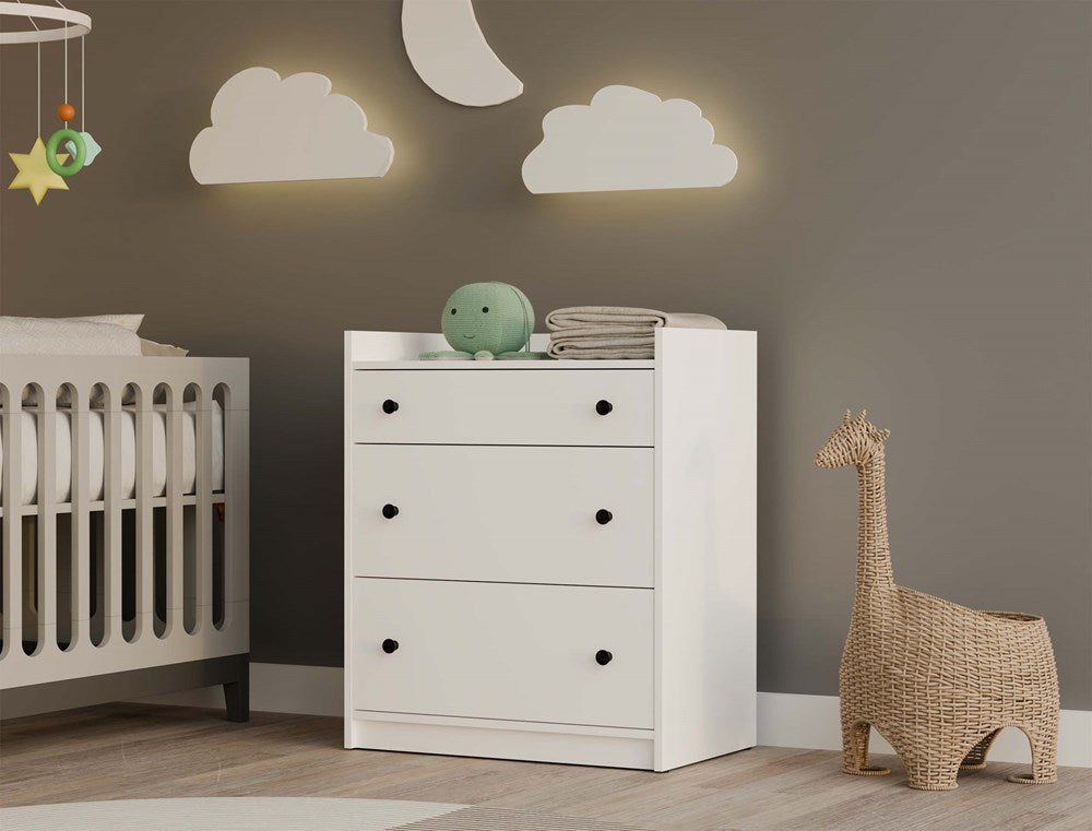 Moderne ladekast HOUSTON - 3 lades, wit met zwarte handgrepen | Kleur: Wit | Maat: 70x46x84 cm