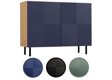 Ladekast KAMA 2K met 2 deuren en gegroefde fronten | Artisan Eik & Marineblauw | 100x78x40 cm