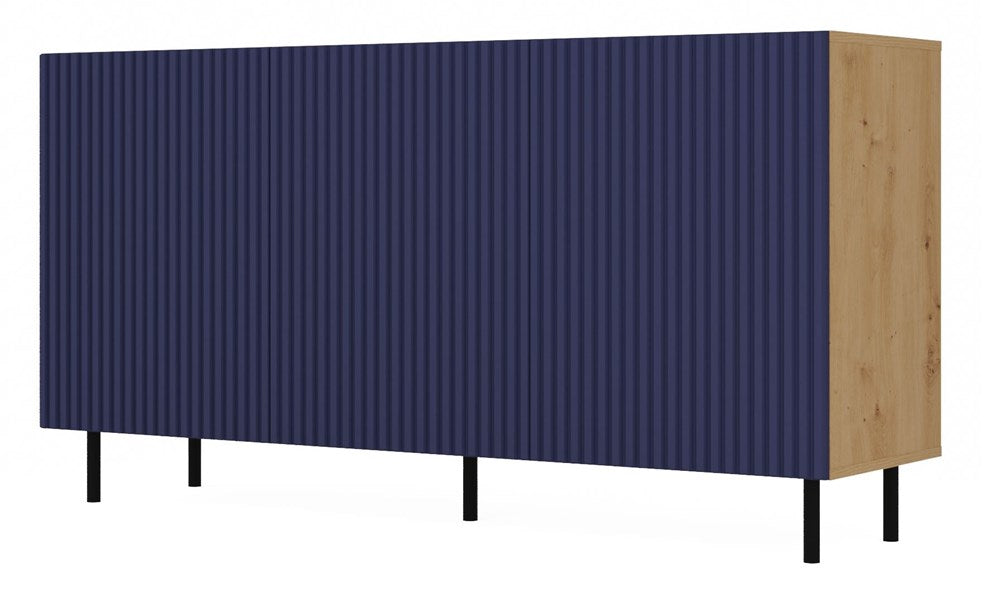 Ladekast KAMA3 SLIM met 3 deuren & gegroefde fronten | Artisan Eik / Marineblauw / Zwart