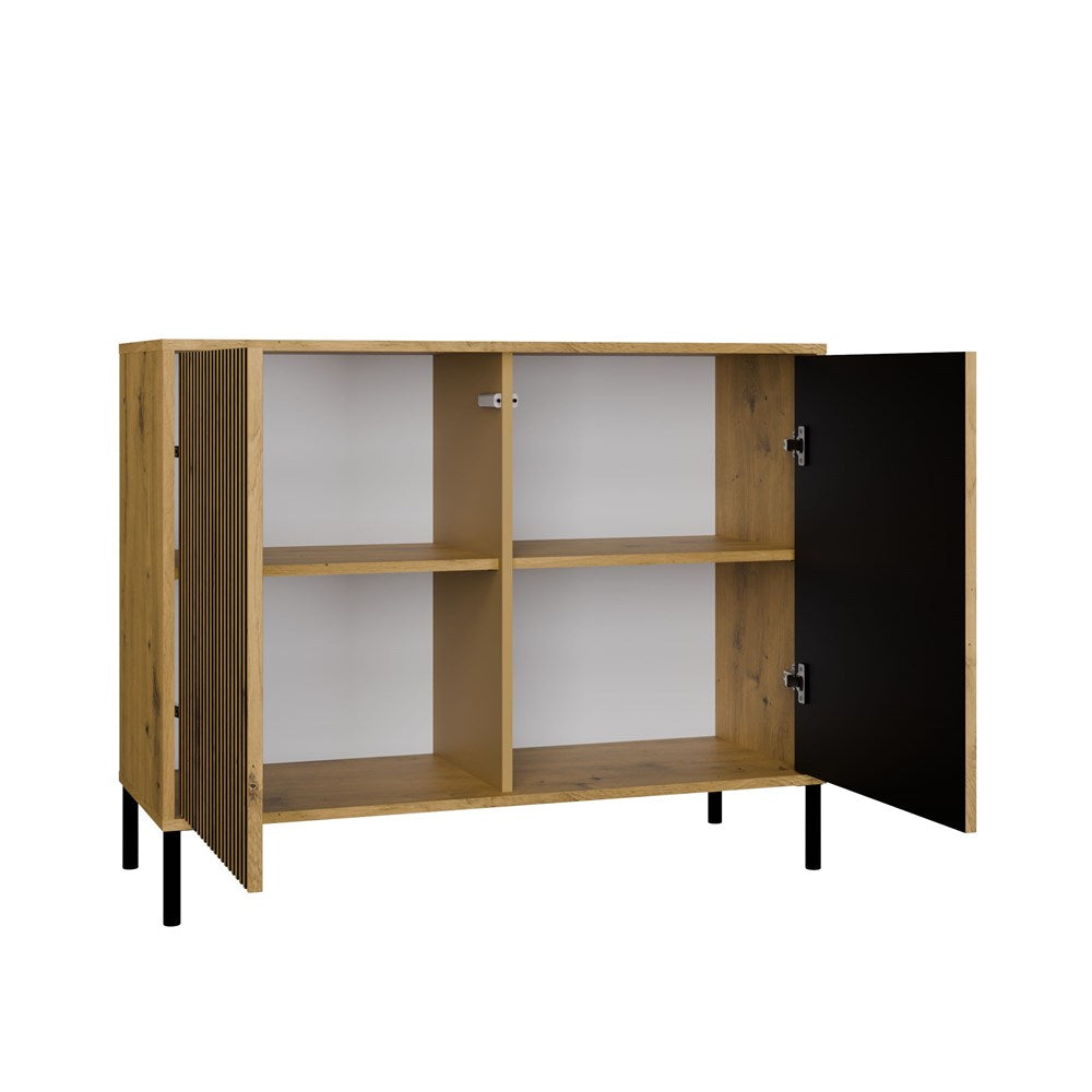 Kamaro 2D Slim ladekast met 2 deuren en metalen poten - Artisan eiken | 103,5x40x82,5 cm