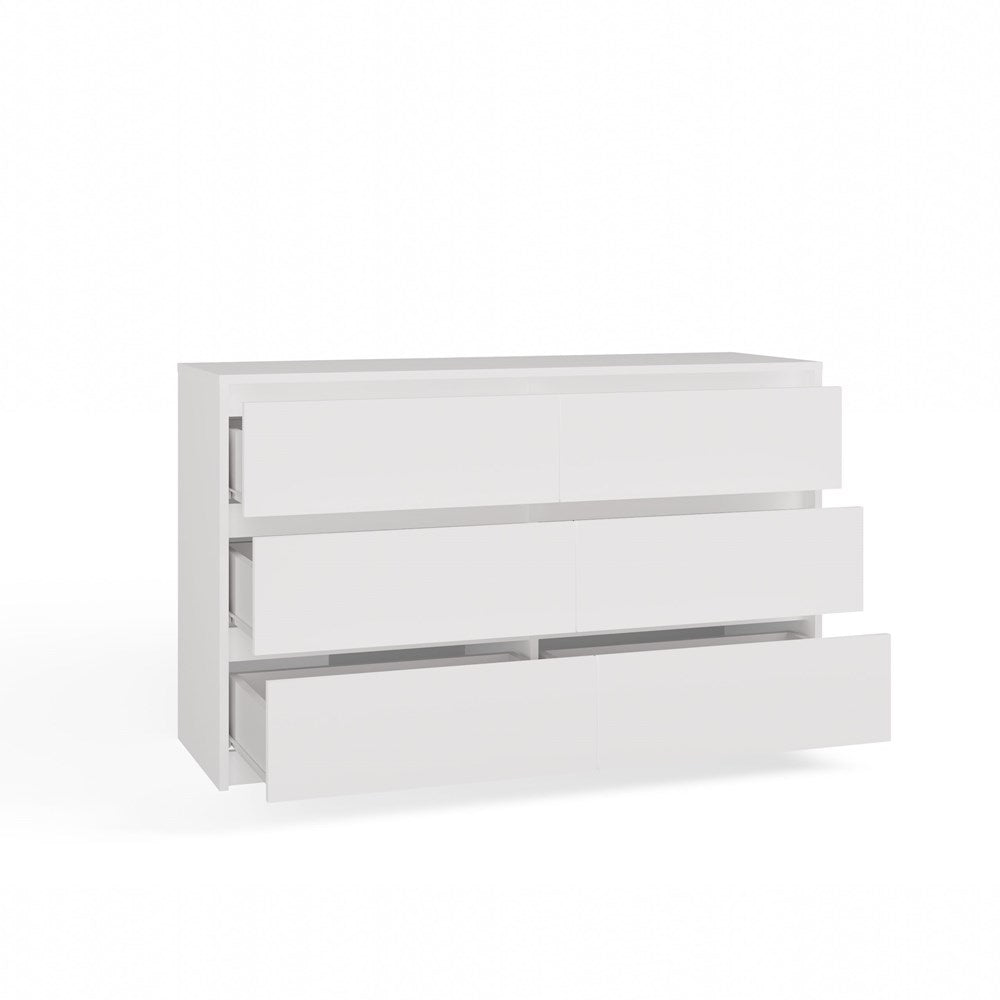 Moderne KARO K120 ladekast met 6 lades - Greeploos design | Kleur: Wit | Maat: 120x40x73,5 cm