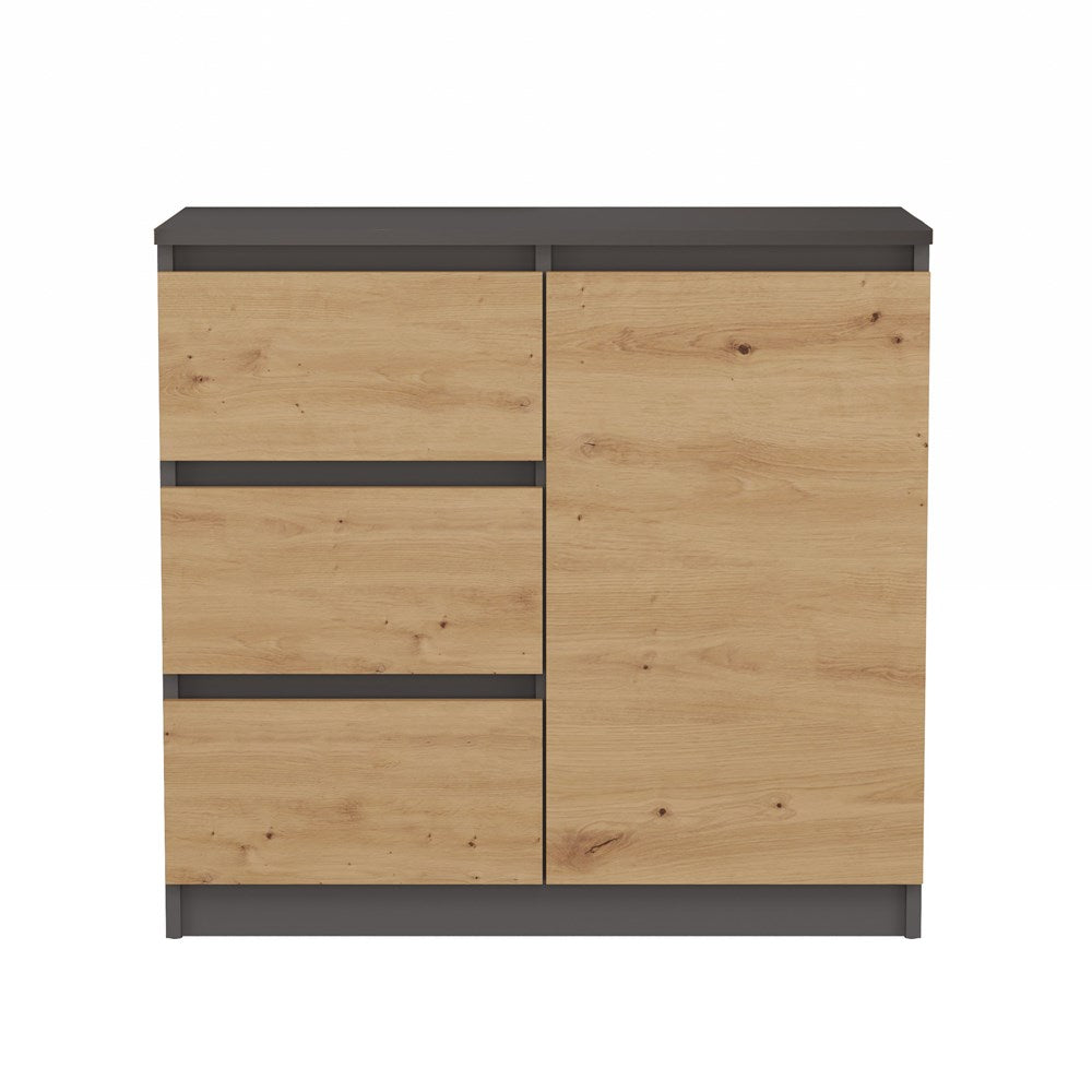 Moderne kist met 1 deur en 3 laden – Model 1D3S | Kleur: Antraciet & Artisan Eiken | Maat: 80x40x75