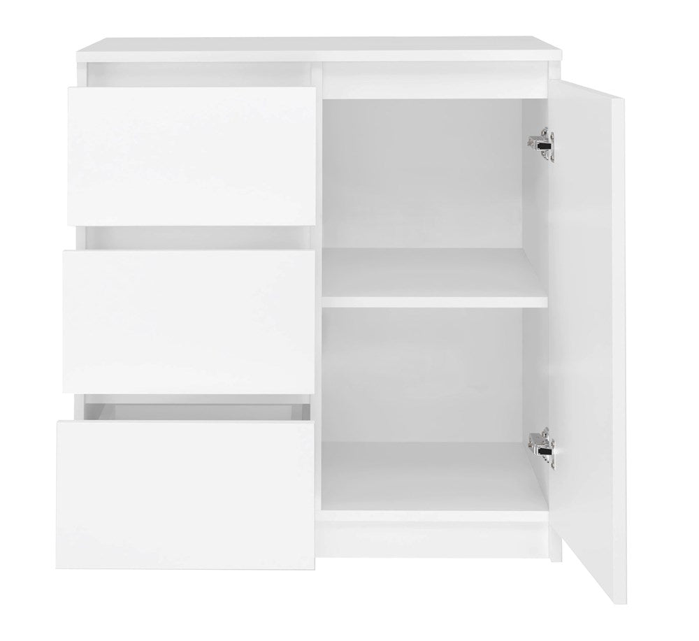 Moderne kist 1D3S met 1 deur en 3 laden – Mat wit | Kleur: Mat wit | Maat: 80x40x75 cm