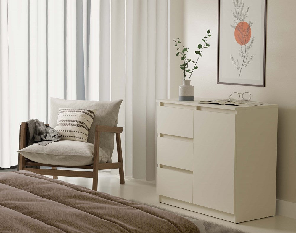 Moderne 1D3S ladekast met 1 deur en 3 lades – Stijlvolle kast | Kleur: Kasjmier | Maat: 80x75x40 cm