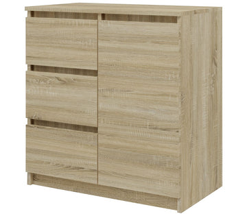 Moderne kist met 1 deur en 3 laden – Ruime opbergruimte | Sonoma-eik | 80x40x75 cm