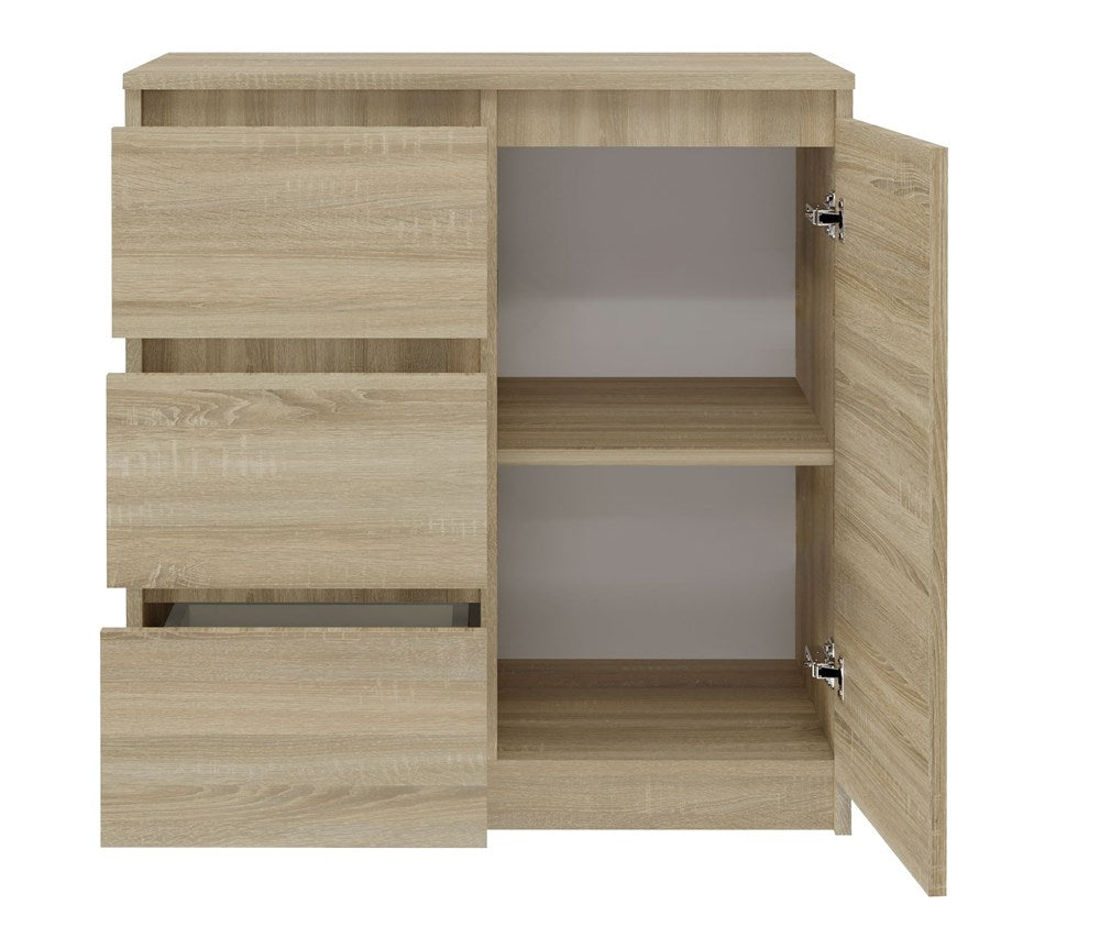 Moderne kist met 1 deur en 3 laden – Ruime opbergruimte | Sonoma-eik | 80x40x75 cm