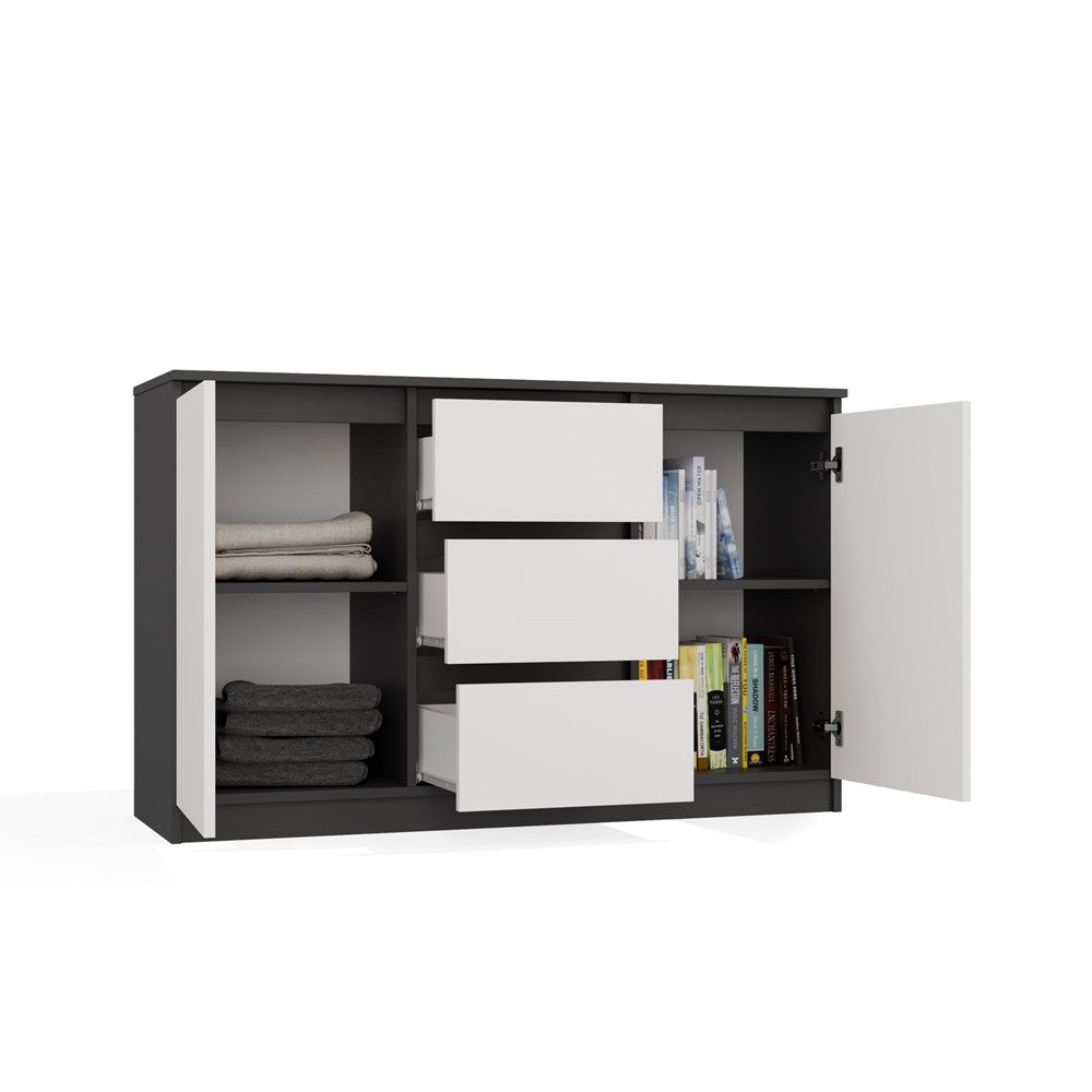 Moderne ladekast 2D3S met 2 deuren & 3 lades - Antraciet & Wit | 120x40x75 cm