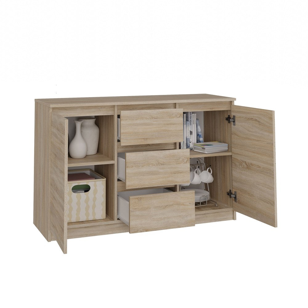 Moderne ladekast 2 deuren 3 laden - Ruime kast met greeploos design | Kleur: Sonoma Eiken