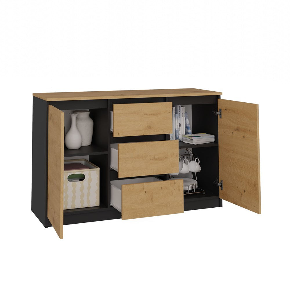 Moderne kist 2D3S met 2 deuren en 3 lades – Opbergkast | Kleur: Antraciet / Artisan Eiken