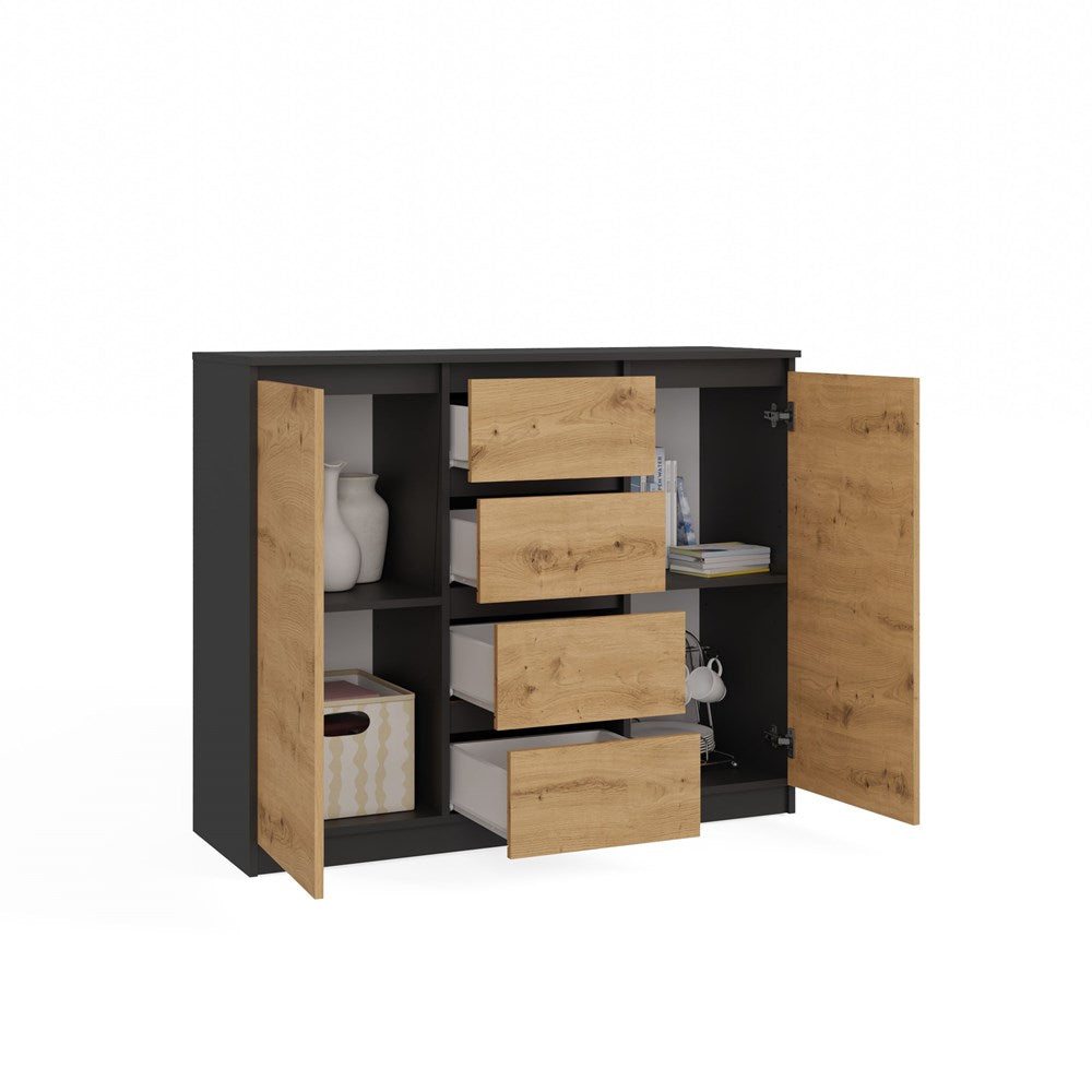 Moderne grote ladekast 2D4S met 2 deuren en 4 lades | Kleur: Antraciet / Artisan Eiken