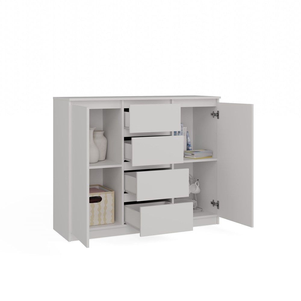Moderne grote ladekast 2 deuren 4 lades - Opbergmeubel | Kleur: Wit | Maat: 120x97x40 cm