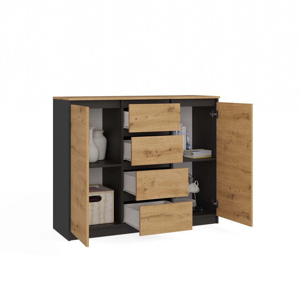 Moderne grote ladekast 2D4S met 2 deuren en 4 lades | Kleur: Antraciet & Artisan Eiken