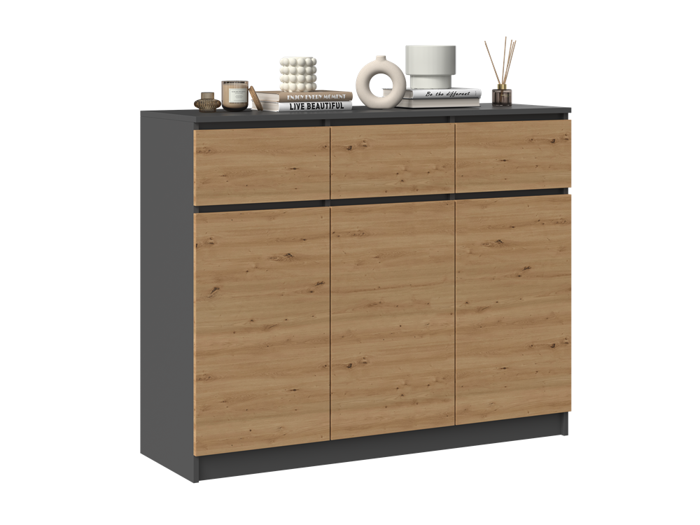 Moderne ladekast 3D3S met 3 deuren & 3 laden – Antraciet & Artisan Eiken | Kleur: Antraciet