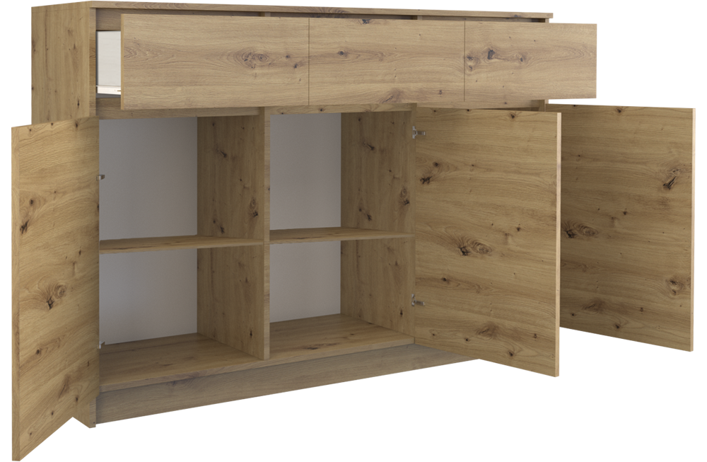 Moderne ladekast 3D3S met 3 deuren en 3 laden | Artisan Eiken | 120x97x40 cm