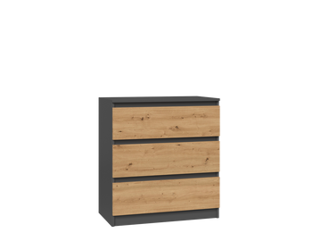 Grote MALWA ladekast met 3 lades, greeploos, modern design | Kleur: Antraciet / Artisan Eiken
