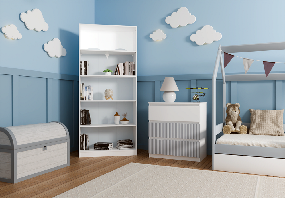 Moderne Grote Kist met 3 Lades - MALWA M3 ARTESO | Wit/Wit-Blauw | 70x40x75 cm