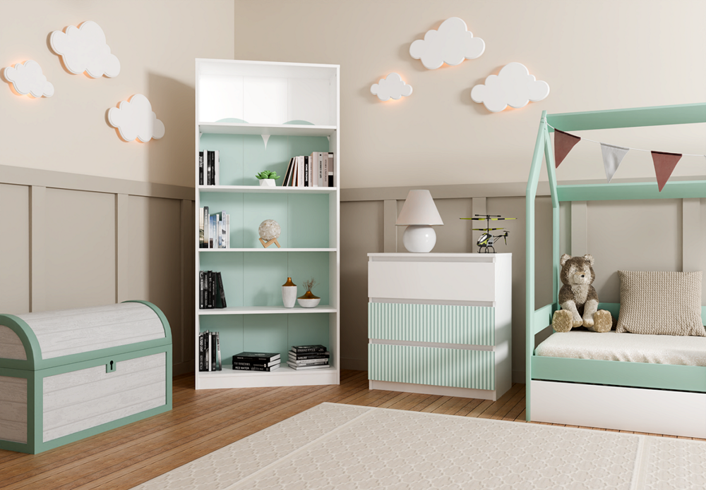 Moderne grote ladekast met 3 lades - MALWA M3 ARTESO | Wit/Mint | 70x40x75 cm