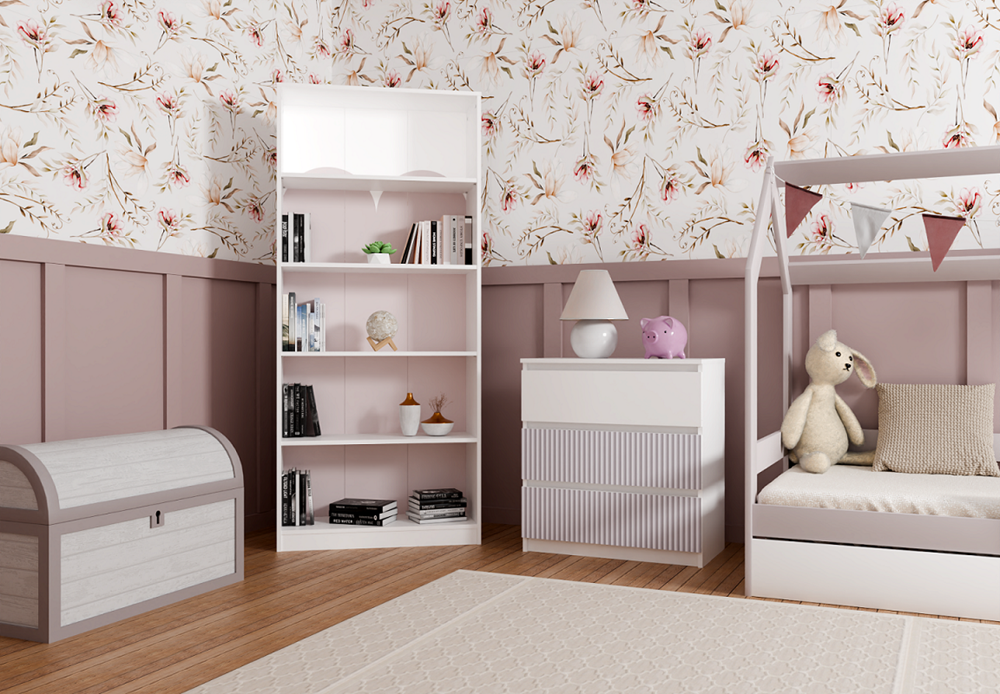 Moderne ladekast MALWA M3 ARTESO met 3 lades - Wit/Roze | Afmeting: 70x40x75 cm