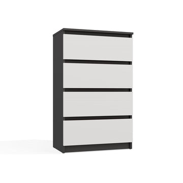 Moderne MALWA M4 ladekast met 4 laden - Strak design | Kleur: Antraciet/Wit | Maat: 70x40x97 cm