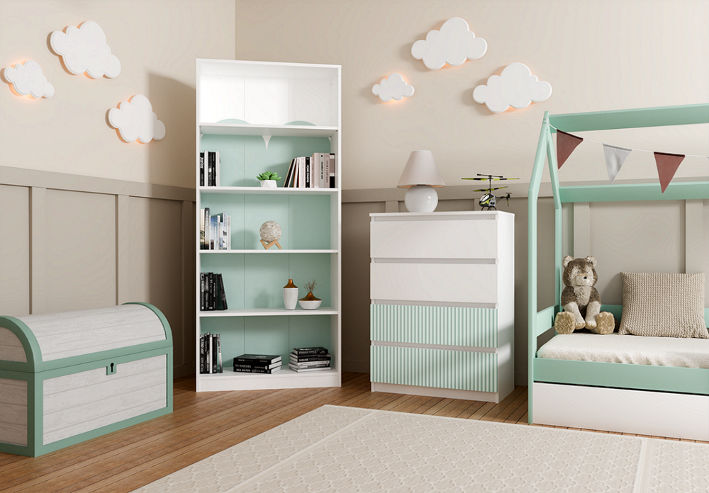 Grote ladekast MALWA M4 ARTESO met 4 lades - Wit/Mint | Kleur: Wit/Mint | Maat: 70x97x40 cm