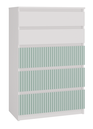 Grote kist met 5 lades MALWA M5 ARTESO - Wit met mint verticale patronen | Kleur: Wit/Mint
