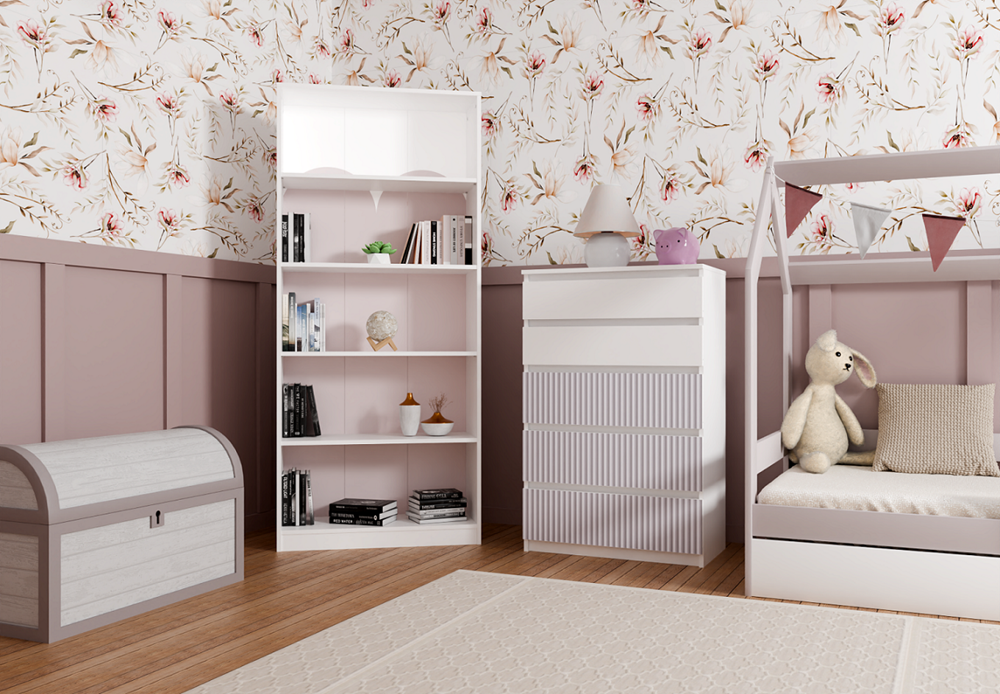 Grote MALWA M5 ARTESO ladekast met 5 lades - Modern design | Wit/Roze | 70x40x109,5 cm