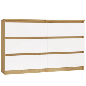 Moderne Malwa M6 ladekast 6 lades - Greeploos design | Kleur: Eiken/wit | Maat: 120x75x30 cm