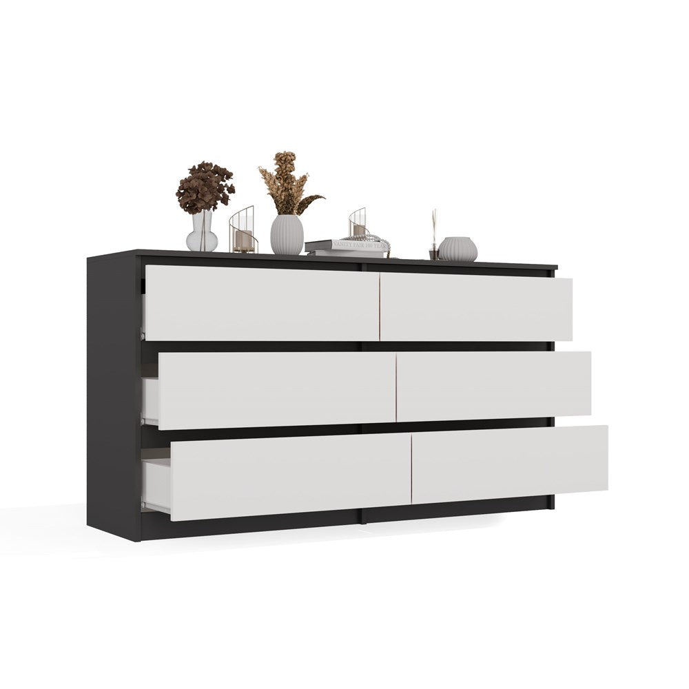 Moderne MALWA M6 140 kist met 6 lades - Greeploos design | Kleur: Antraciet-Wit | Maat: 138x40x75 cm