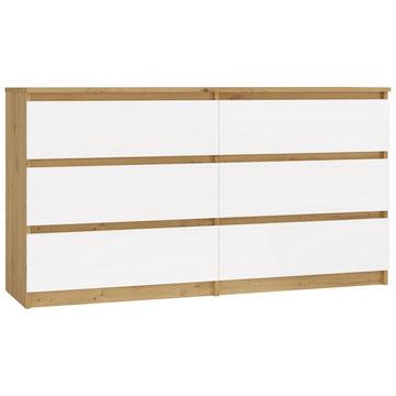 Moderne kist met 6 lades Malwa M6 140 - Ambachtelijk eik & wit | Kleur: Eik/Wit | Maat: 138x40x75 cm