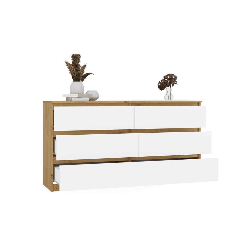Moderne kist met 6 lades Malwa M6 140 - Ambachtelijk eik & wit | Kleur: Eik/Wit | Maat: 138x40x75 cm