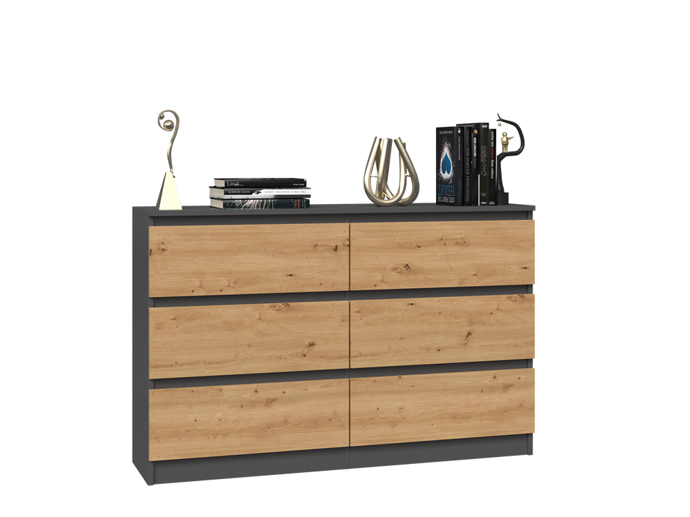Moderne Malwa M6 ladekast 6 lades - Greeploos, Antraciet & Artisan Eik | 120x75x30 cm