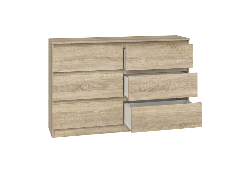 Moderne MALWA ladekast M6 met 6 lades - Opbergkast | Kleur: Sonoma Eiken | Maat: 120x30x75 cm