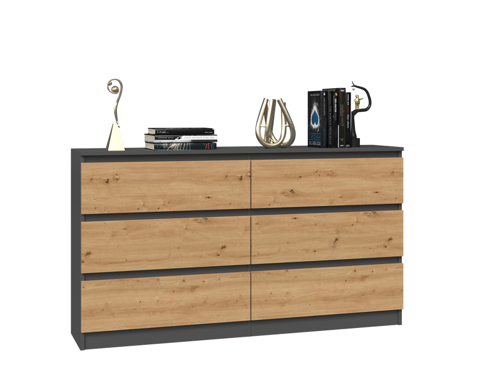 Moderne ladekast MALWA M6 138x40x75 cm – Antraciet / Artisan Eiken | Kleur: Antraciet / Artisan