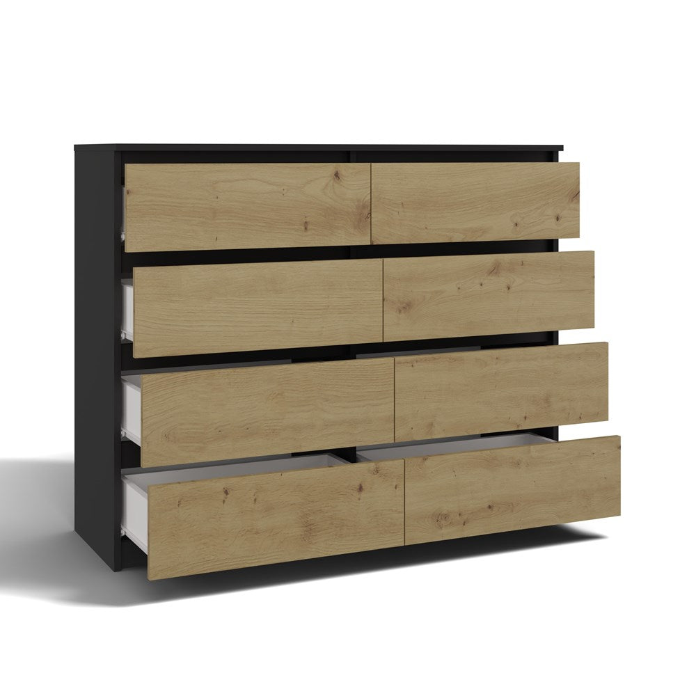 Moderne grote ladekast met 8 lades - MALWA M8 120 | Kleur: Antraciet / Artisan Eiken