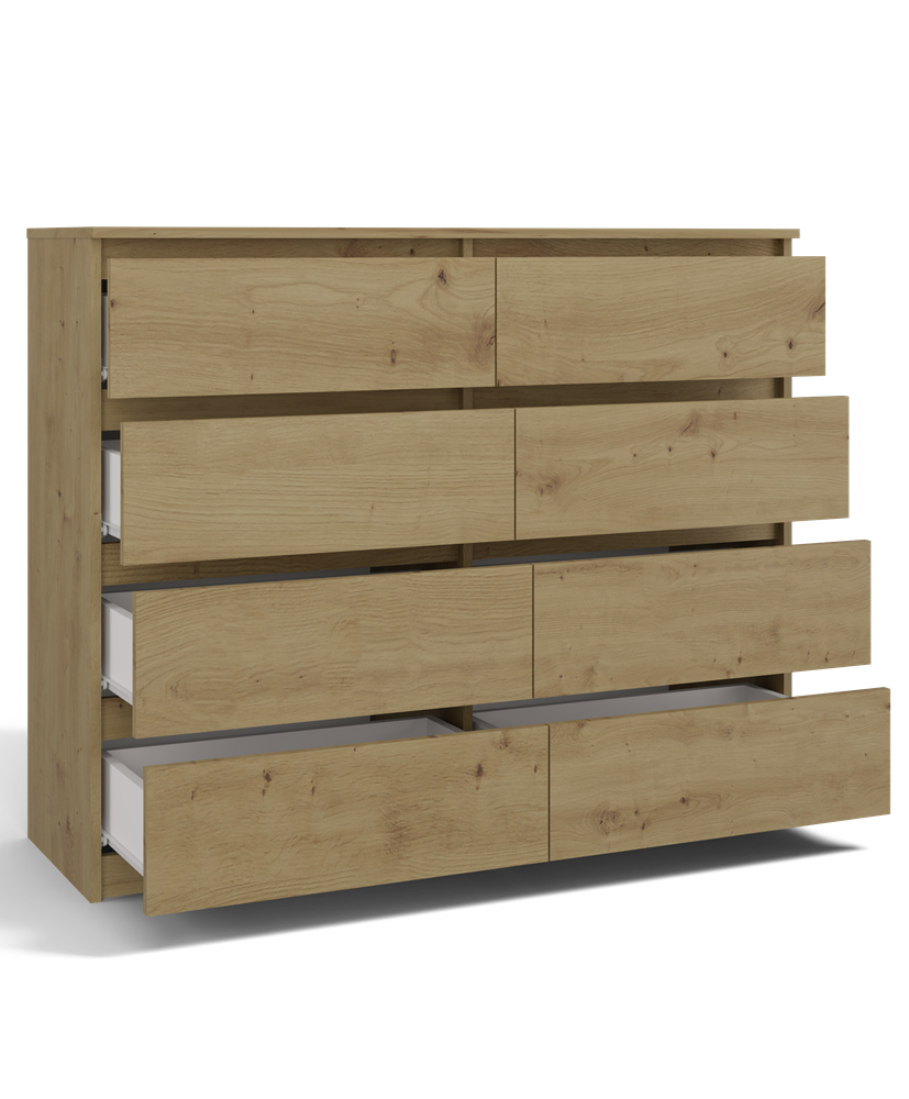 Moderne Grote Kist met 8 Lades - MALWA M8 120 | Kleur: Artisan Eiken | Maat: 120x40x97 cm