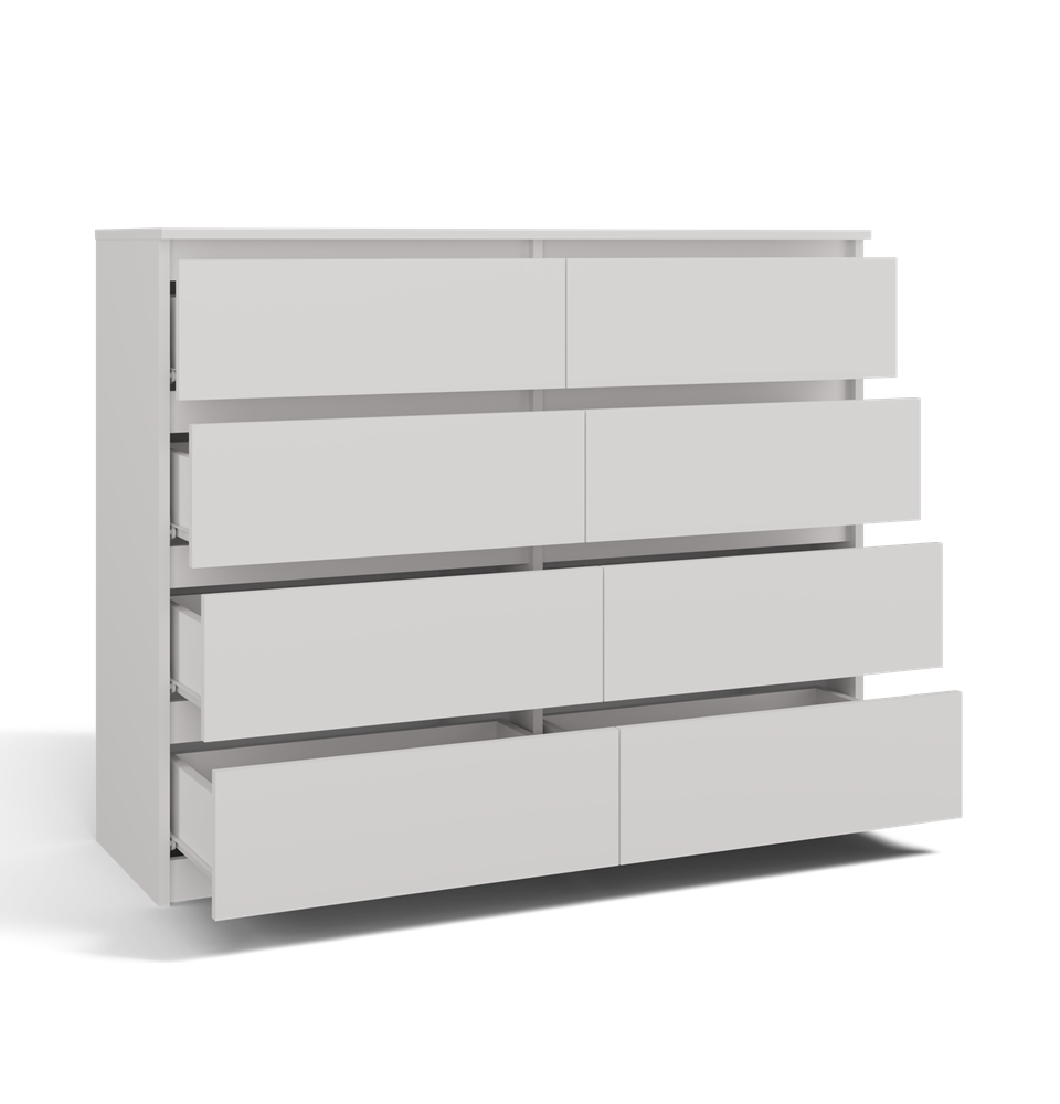Moderne kist met 8 lades - MALWA M8 120 | Kleur: Wit | Maat: 120x40x97 cm