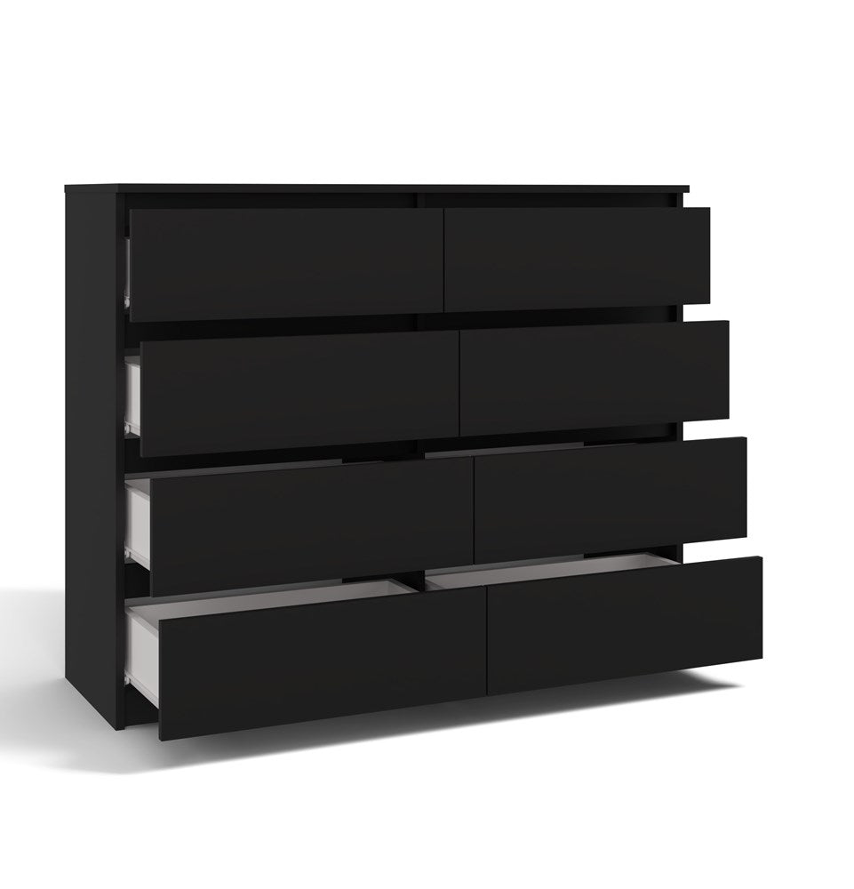 Moderne ladekast met 8 lades MALWA M8 120 – Ruime kist, greeploos design | Kleur: Zwart
