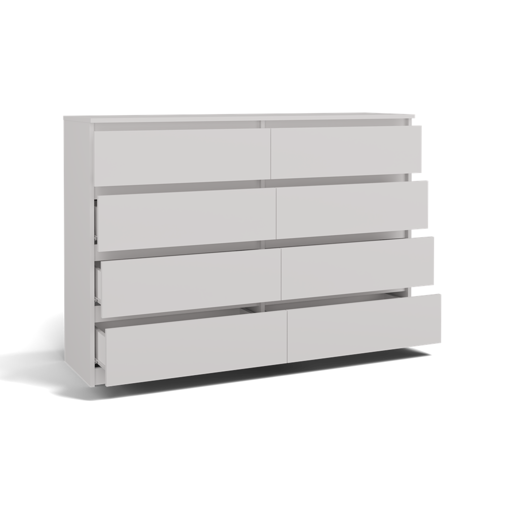 Moderne ladekast MALWA M8 140 met 8 lades - Greeploos design | Kleur: Wit | Maat: 138x97x40 cm